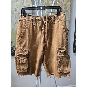 Abercrombie & Fitch Cargo Drawstring Shorts Mens Size 30 Brown Khaki Distressed